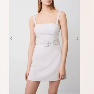 FRENCH CONNECTION Whisper Belted Mini Dress White Straight Neck Size 12